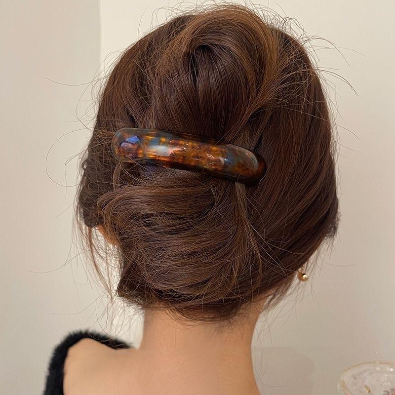 Korean Spring Summer Chic Hair Clip Spring Clip for Girl French Style Glossy Elliptical Arc Retro Trendy Large Hairpin Headwear