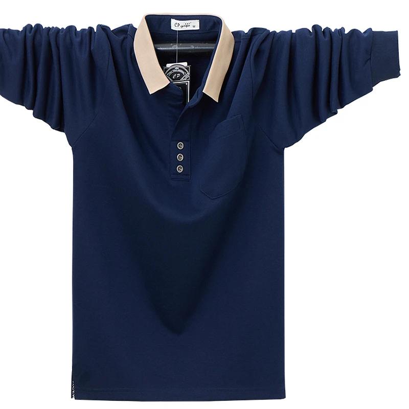 New Autumn Men's Polo Shirt Long Sleeve Business Work Shirts Male Pocket Soild Color Casual Plus-Size 6XL Clothing Men Tops