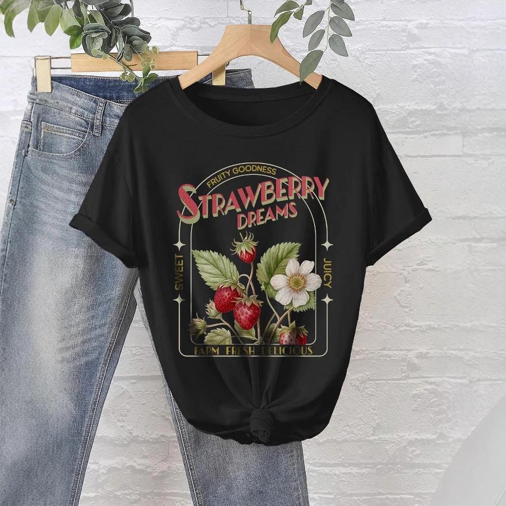 European & American POSITANO Mango Lemon Print Loose Short-Sleeve Women's T-Shirt