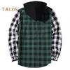 Fall Winter Men Shirt Coat Plaid Print Long Sleeves Chest Pocket Adjustable Drawstring Hood Single-breasted Patchwork Loose Contrast Color Jacket