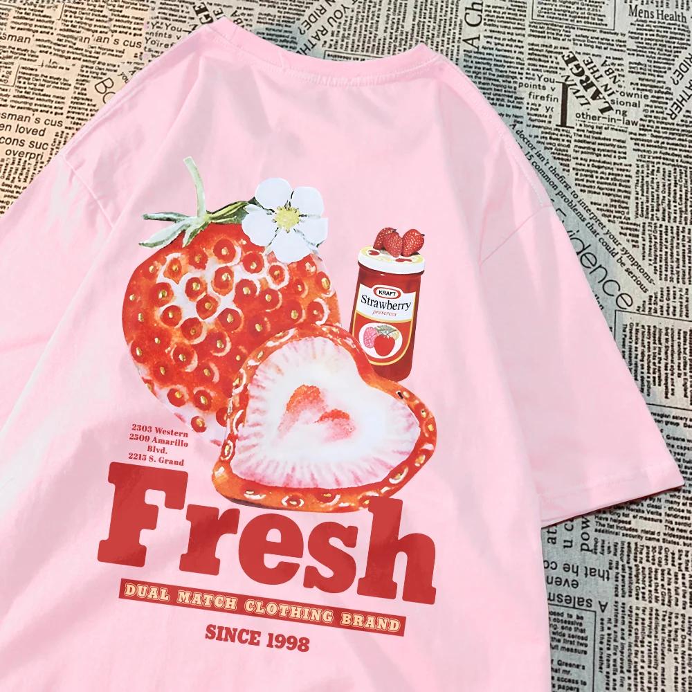 

Літні жіночі футболки Fresh Strawberry 3D Printing Короткий рукав О-подібним вирізом М який повсякденний жіночий одяг Футболки із зображеннями 5XL