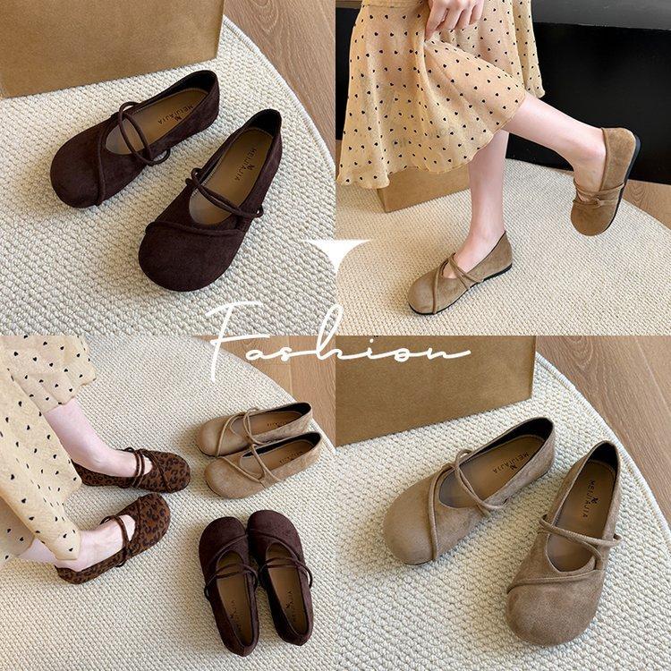 [Youshilai] Round head retro soft-soled single shoes for women in the spring of 2025, the new shallow mouth flat bottom lazy person pedal