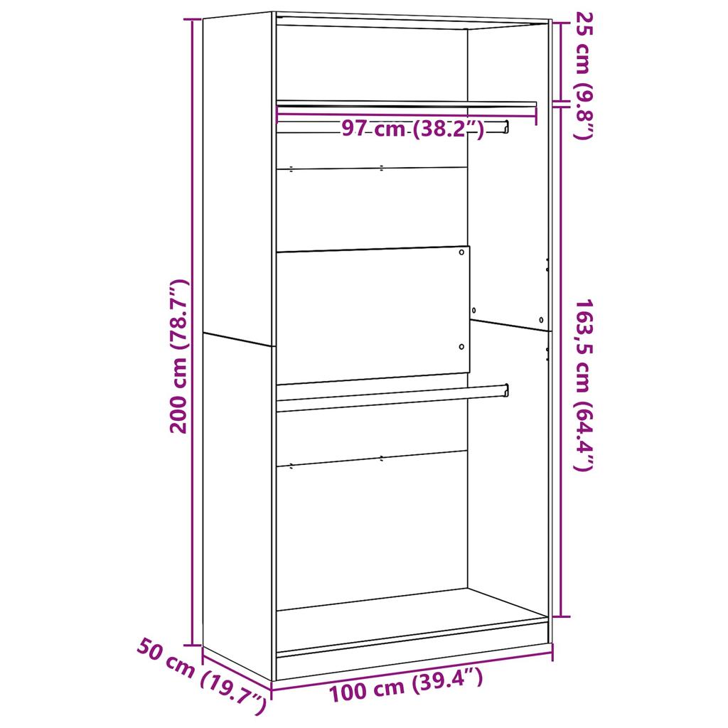 Wardrobe with Shelf Black Oak Effect 100 X 50 X 200 Cm