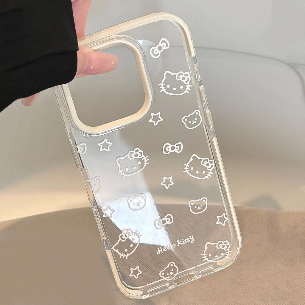 Ins-style Transparent Line Cat iPhone 16 Case Suitable for Apple 15, 17 Pro Max, Cartoon 13, Soft 11