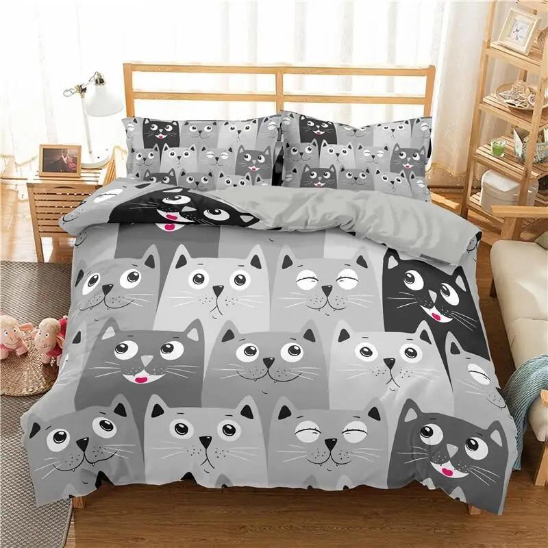 Cat Duvet Cover Cute Kitten Pet Bedding Set Full Queen For Boys Girls Lovely Funny Cats Animal Comforter Cover With 2 Pillowcase