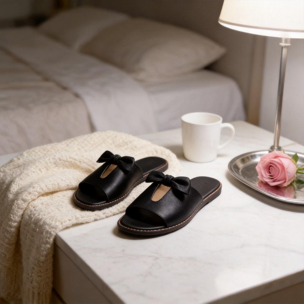 Womens Summer Flat Sandals With Bow Hollow Out For Casual Daily Wear