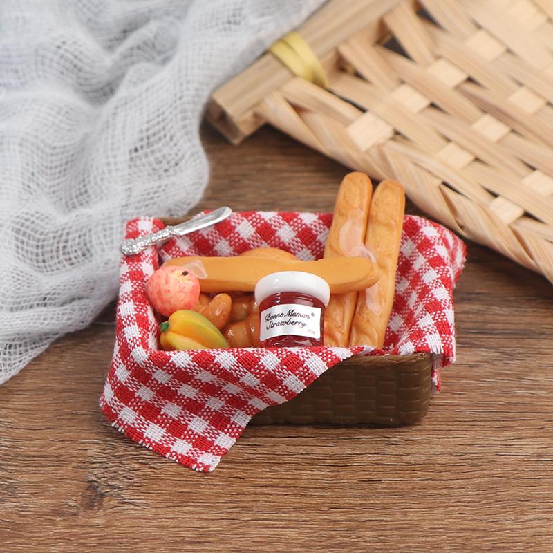 1 :6 /1: 12 Simulation Mini Bread Baguette Miniature Dollhouse Bakery Food With Basket For Doll Kitchen Accessories