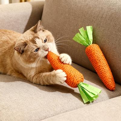 3PCS Carrot-Shaped Cat Toy with Bell Inside - Interactive Chew & Scratch for Kittens, Durable Paper Cord & Scratching Rope