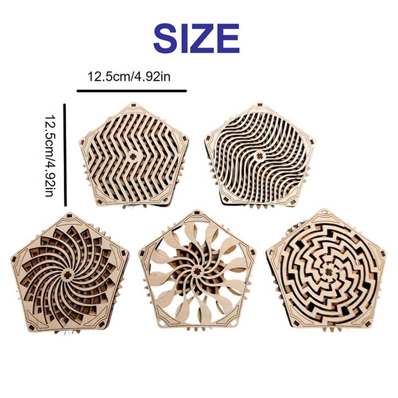 Kinetic Coaster Handmade Unique Pentagram Design Swivel Wooden Coasters Subtle Spiral Texture For Home/Office Decor Gifts