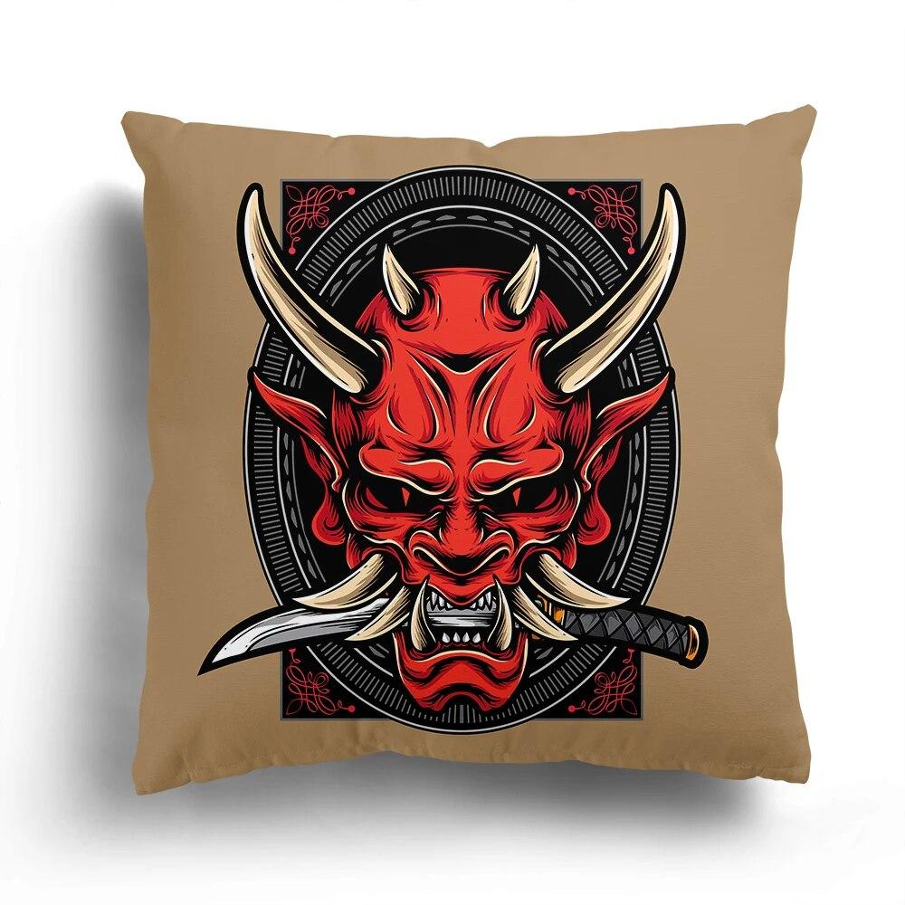 Bedroom Cushion Cover Cartoon Pillowcase Japanese Samurai  Character  Mask Living Room