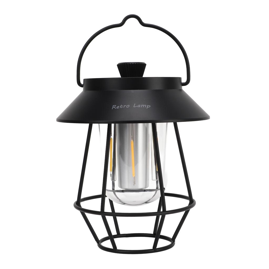 Camping Lantern Waterproof USB Rechargeable 3 Modes Handheld Vintage Lantern with Metal Hook for Outdoor Camping Black