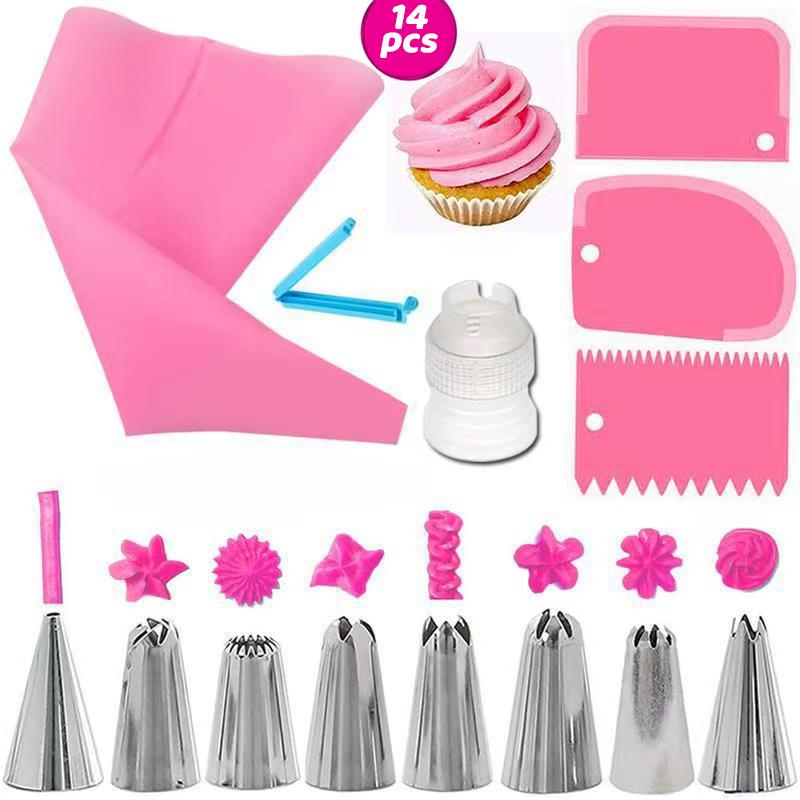 

Набор кондитерских насадок 14/20 шт. Сделай сам, для шоколадного крема, для выпечки, для украшения торта кремом, многоразовые кондитерские мешки 14Pcs розовый