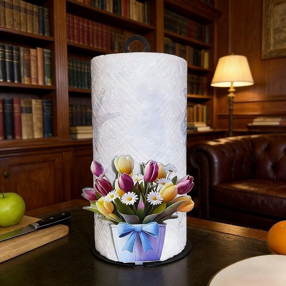 Practical Iron Freestanding Tissue Holder Strawberry Pattern Decorative Vertical Napkins Rack Cute Tissue Stand Bathroom