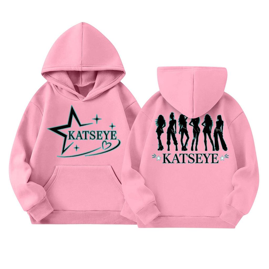 Girls' Fashion Long-Sleeve Hooded Sweatshirt with Print and Pockets
