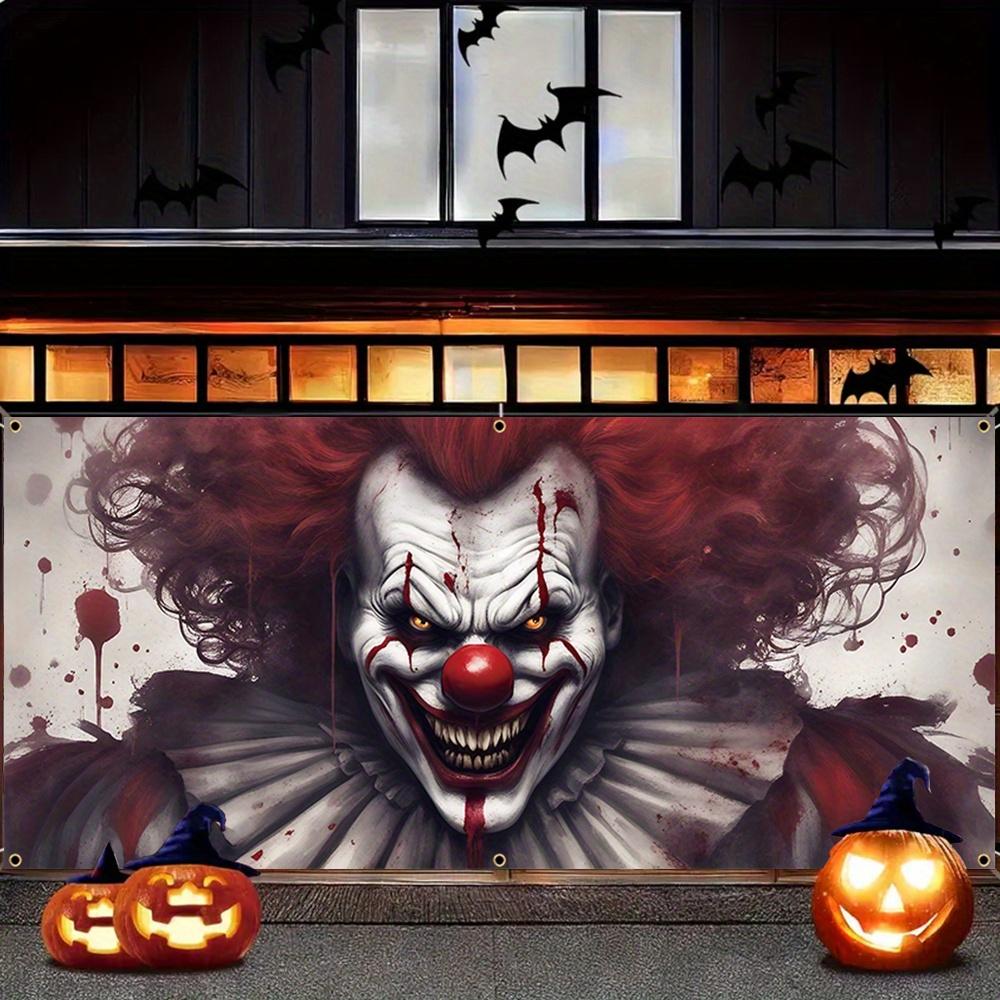 1pc2D Flat Halloween Theme Garage Door Background Cloth Banner - Horror Bloody clown,Halloween Decoration,no Power Required——sjs