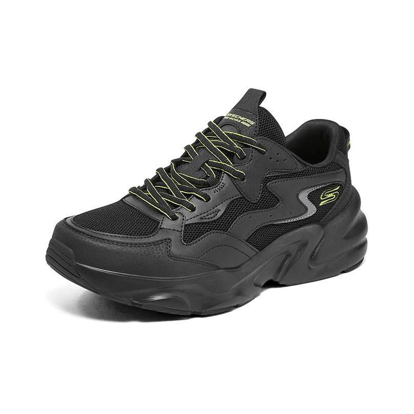Skechers DLites Mesh Trendy Comfortable Versatile Shock Absorbing Breathable Impact Resistant Low Top Dad Shoes Men Sneakers Black 118323-BBK