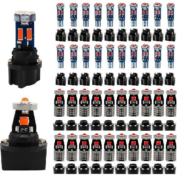 WLJH 40 Pack 194 168 T10 T5 LED Bulbs With Sockets, Non Polarity, Dimmable, For Dash Cluster Dome Map Door Trunk Parking License Plate Lights,300 LM