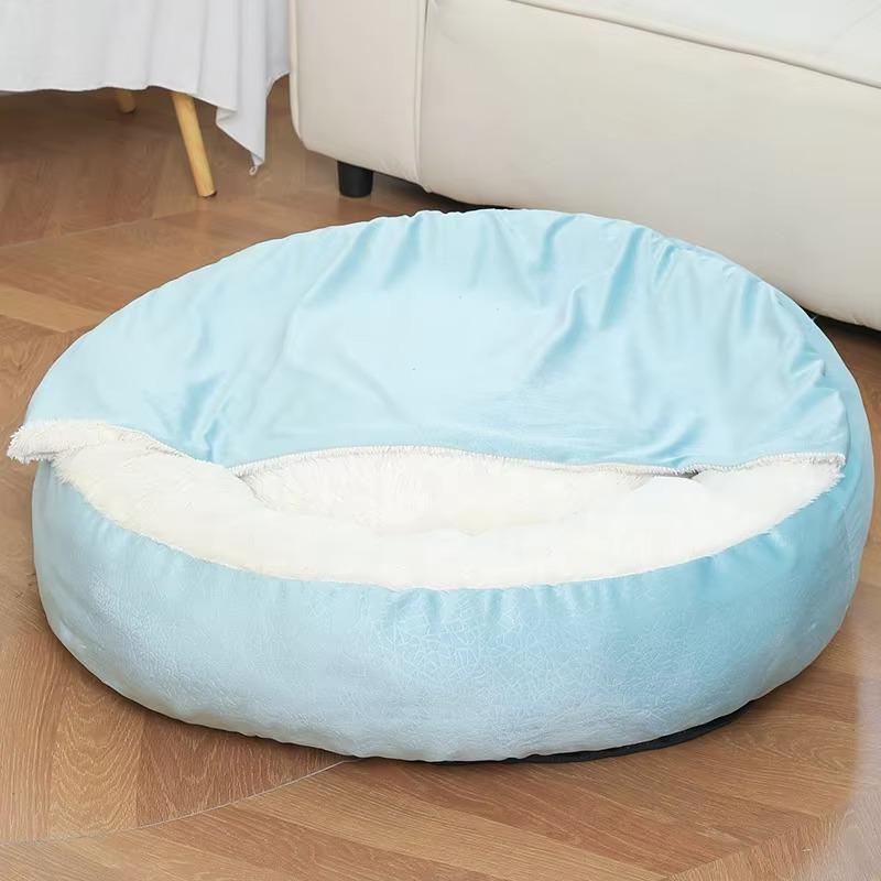 Hot Sale Integrated Plush Round Pet Bed With Blanket Fluffy Soft Warm Pet Bed Dog and Cat