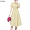 ZANZEA Women Casual Round Neck Short Sleeve Summer Dress