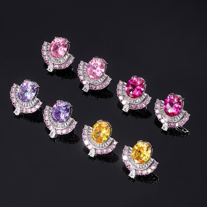 Jewelry Vintage Earrings Zircon Earrings Premium S Silver Needle Imitation Red Corundum Pigeon Blood Red Yellow Pink Zircon Earrings Female