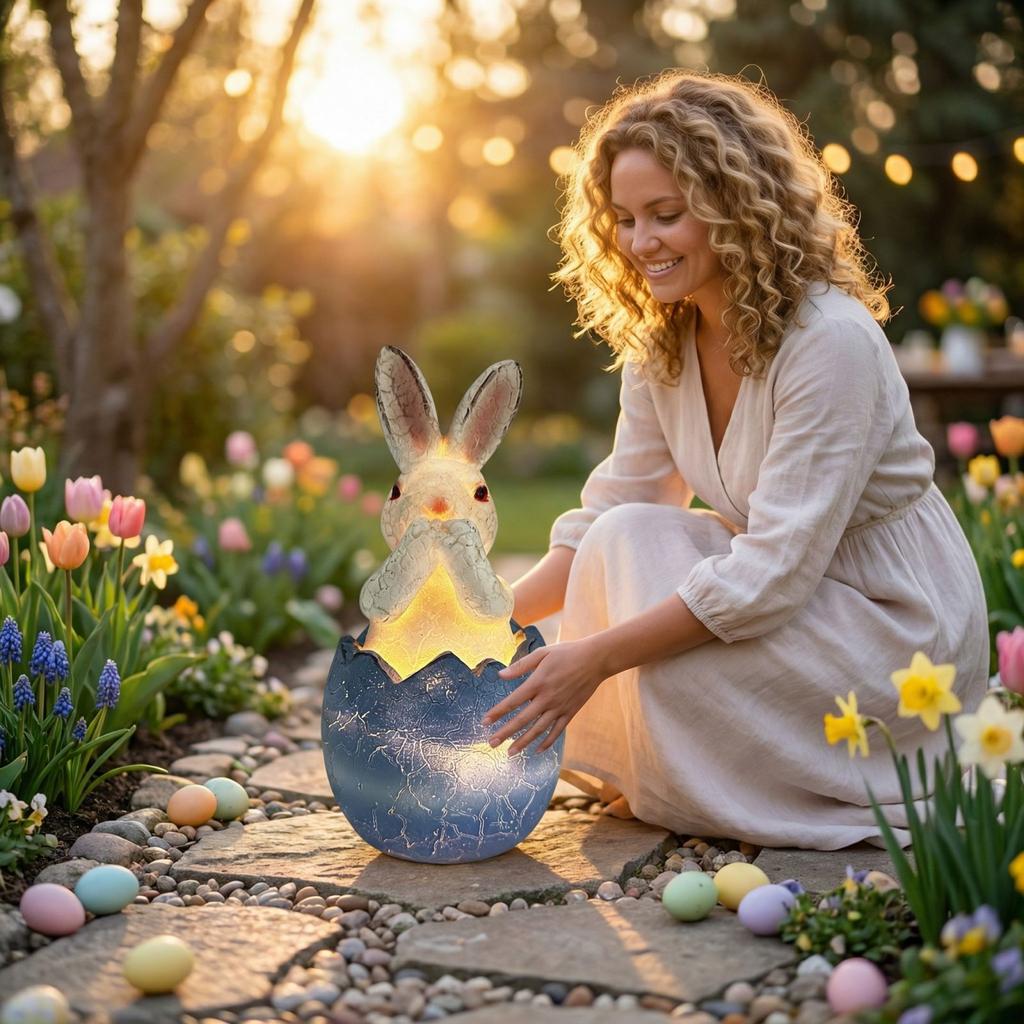 Easter Garden Ambient Light Button Battery Resin Garden Ornament Night Light