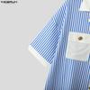 INCERUN Summer Men Lapel Short Sleeve Striped Print Patchwork Button Up Casual Crop Shirts