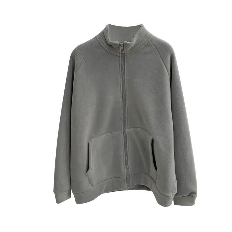 Doppelseitige, warme Sweatshirtjacke aus Samt mit Stehkragen und Reißverschluss für Damen im Herbst und Winter sowie lockere Strickjacke aus Polarfleece aus Samt