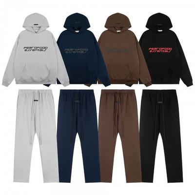 FOG Season 8 Essentials Fleece-Lined Hoodie Straight Leg Joggers Set - Vintage Letter Print Oversized Fit Winter Warm Cotton