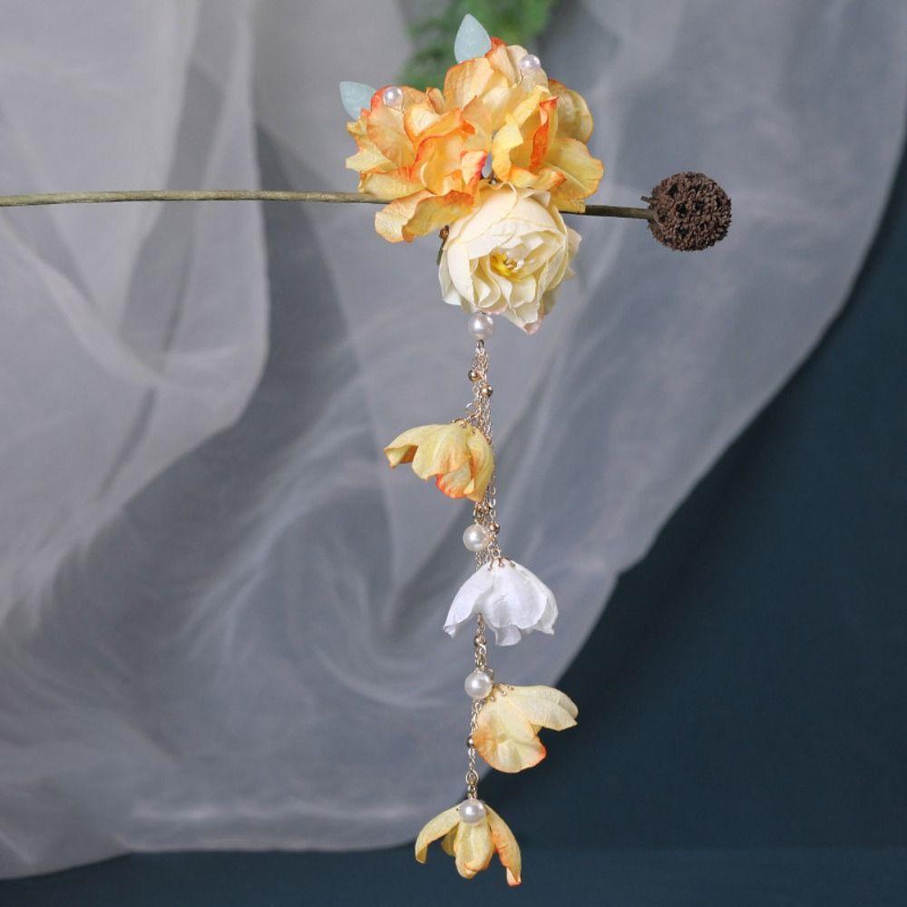 Tassel Floral Hairpin Forks Artificial Flower Hanfu Hair Accessories Tassel Headwear Hanfu