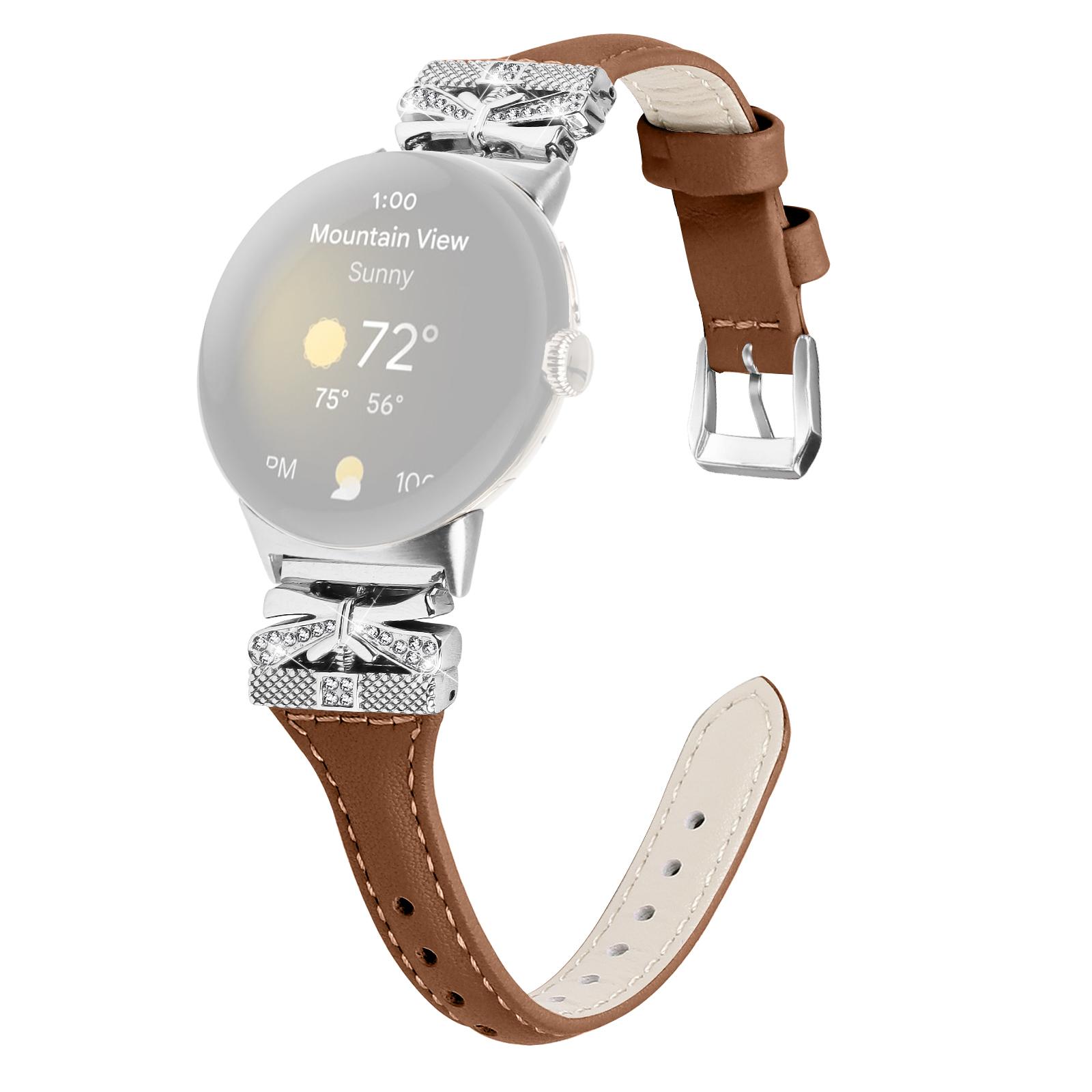 

Silver Buckle Watch Band for Google Pixel Watch 3 41mm/Watch 2/Pixel Watch Wrist Strap with Butterfly Connector Brown