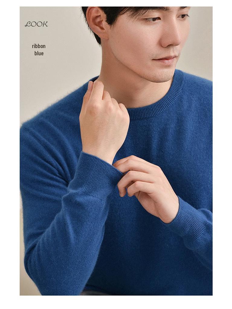 Men's 2024 Autumn/Winter Cashmere Crew Neck Loose Fit Sweater - Warm Business Casual Knit Base Layer