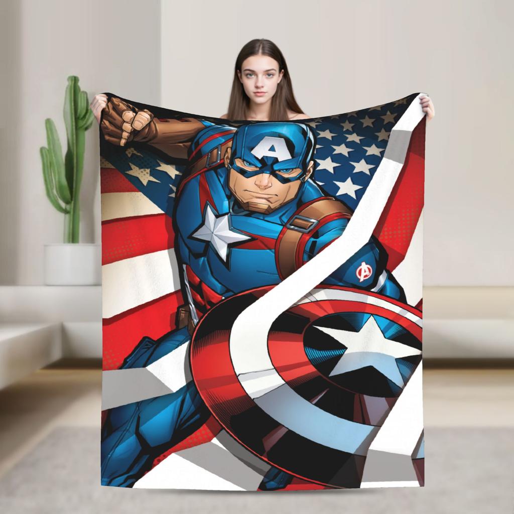 Captain America Flannel Blanket  Funny Throw Blanket for Bed Sofa Couch 150*125cm Plush Thin Quilt