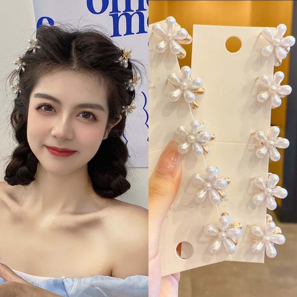 10pcs Korean Style Pearls Flower Hairpin Resin Women Side Clip Mini Hair Claw  Daily