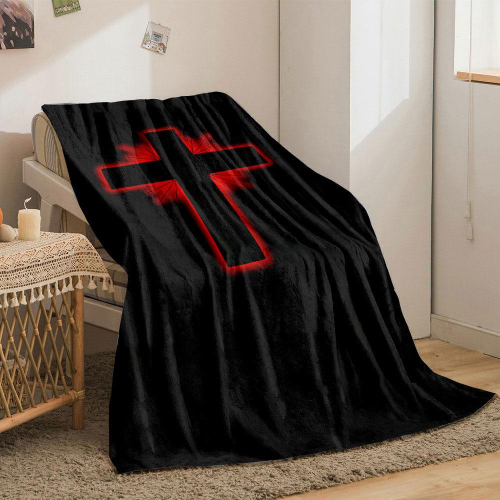 Red Glow Cross Blanket Printed Blanket for Living Room Bed Couch Lunch Break Soft Cozy Blanket for Friend's Festival Gift