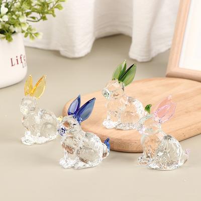 Crystal Glass Rabbit Statue Mascot Animal Handmade Figurines Ornaments For Garden Home Living Room Office Table