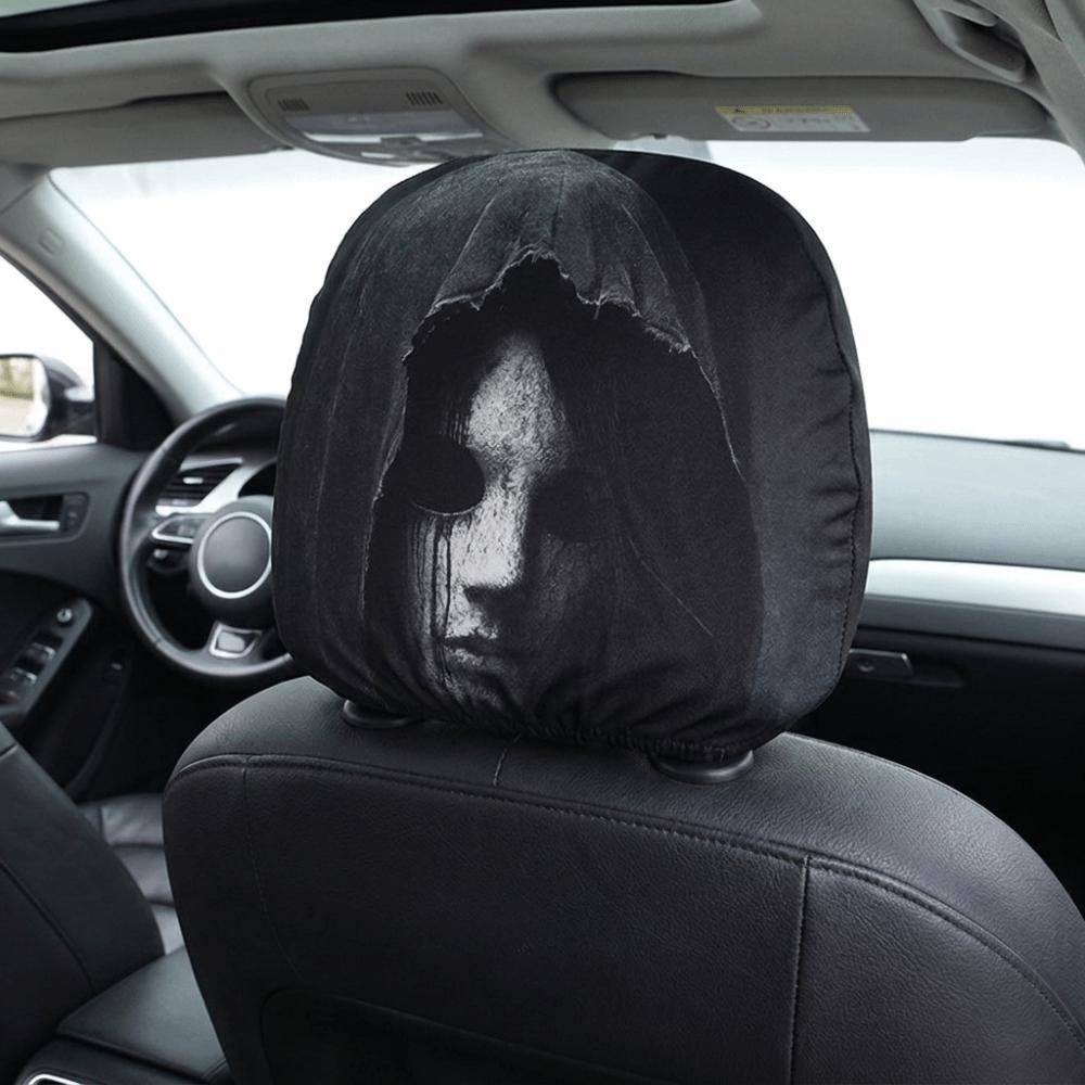 Scary Face Print Seat Headrest Protectors Auto Interior Decoration Cover Gift for Car Lover