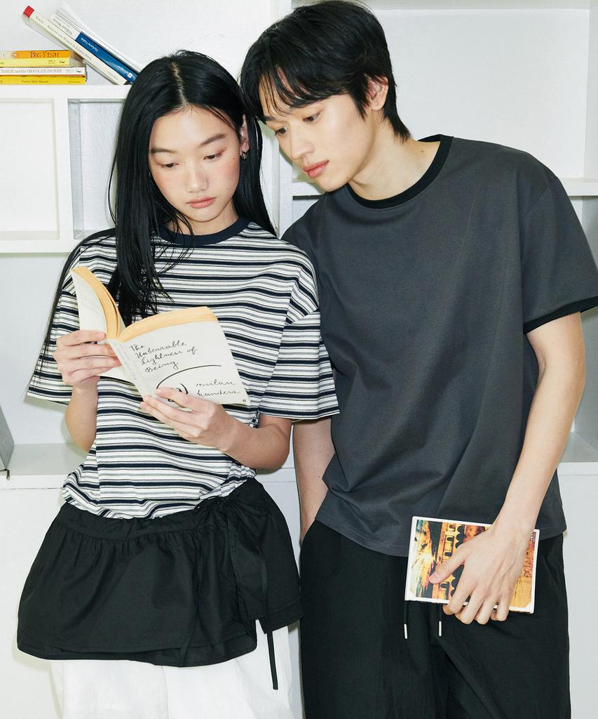 GLW [Unisex] Basic Ringer Short Sleeve T-Shirt Charcoal