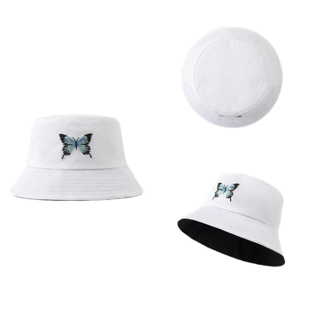 Children's Korean Style Butterfly Embroidery Bucket Hat - Spring/Summer Outdoor Sun Protection