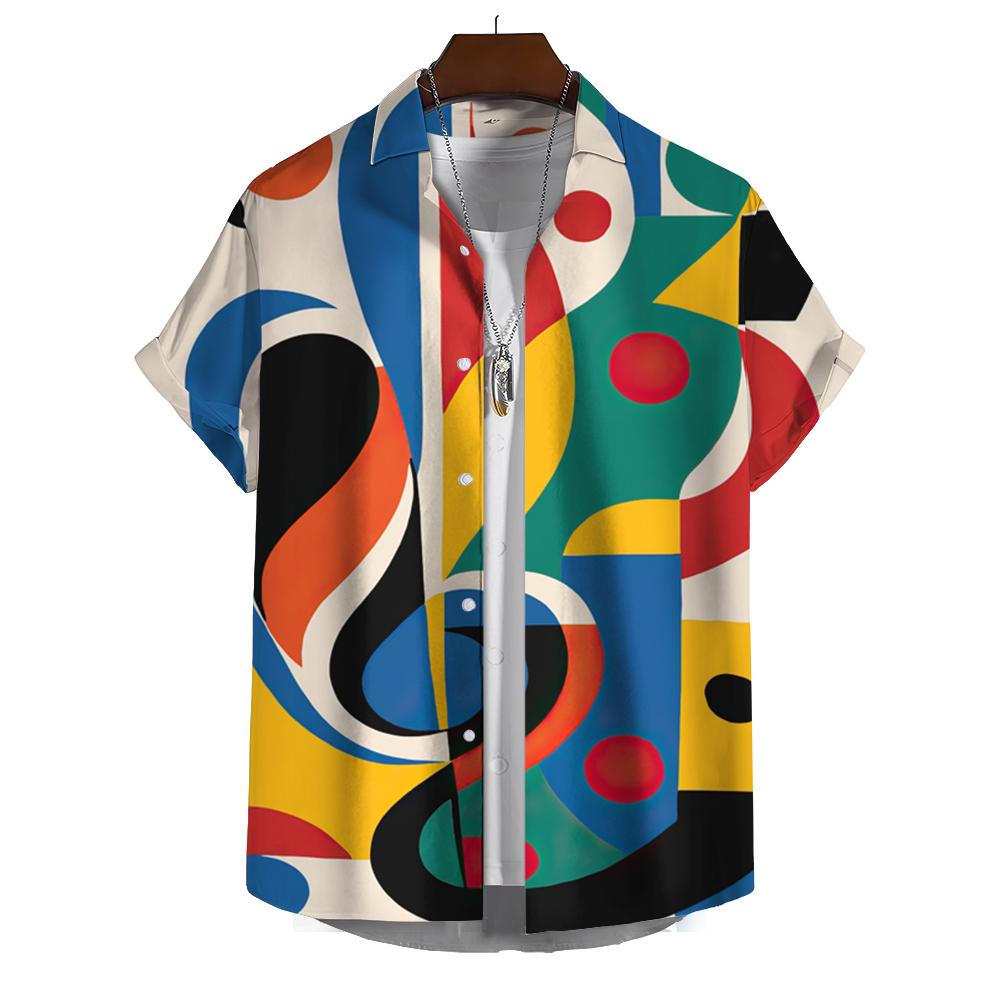 Summer Fashion Printed Shirt Men's Short Sleeve Shirt Cartoon Musical Instrument Printed Street Casual Men's Oversized Top