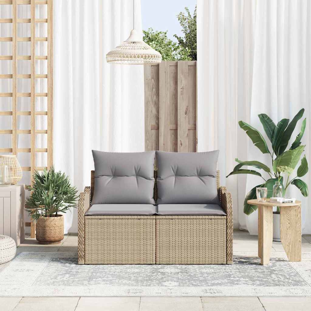 Garden Sofa with Cushions Beige 121 X 62 X 69 Cm Poly Rattan