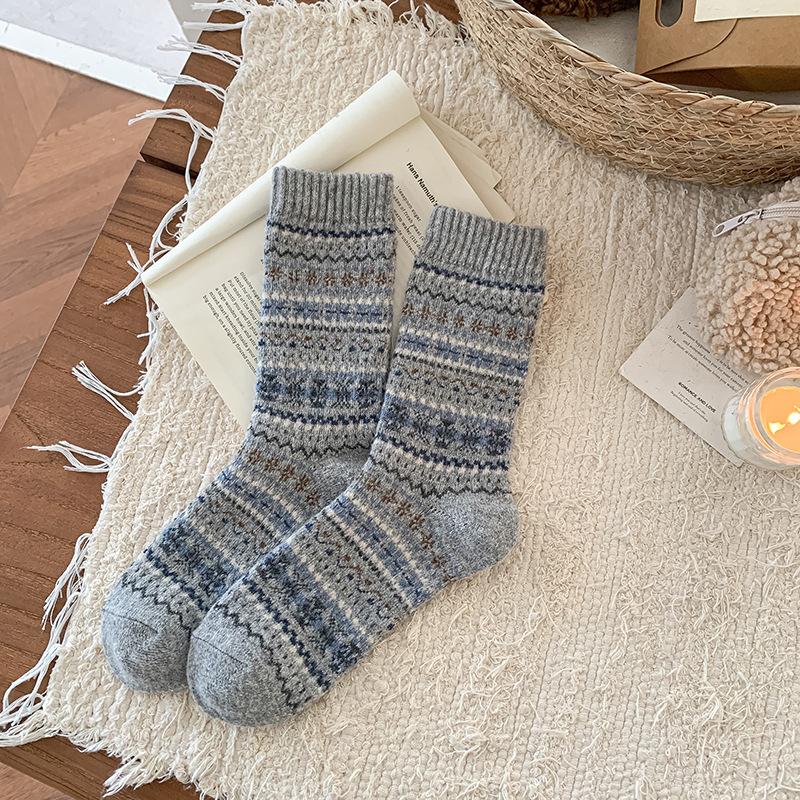 Fell Island Wool Children's Mid-length Autumn-winter Waterproof Padded Thick and Warm Winter Girls' Long Socks