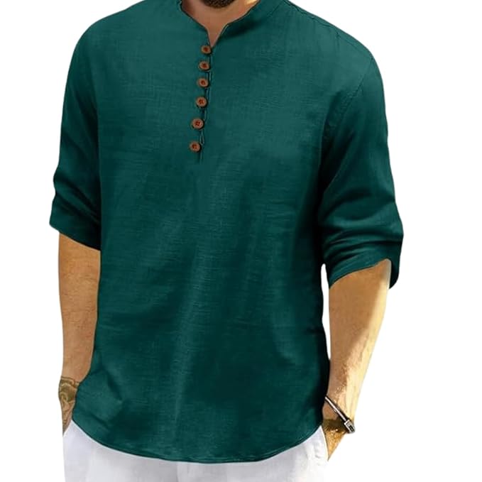 Men's Cotton Polyester Blend Solid Regular Fit Full Sleeve Short Kurta | Ethnic, Lightweight Summer Kurta for Daily & Occasion