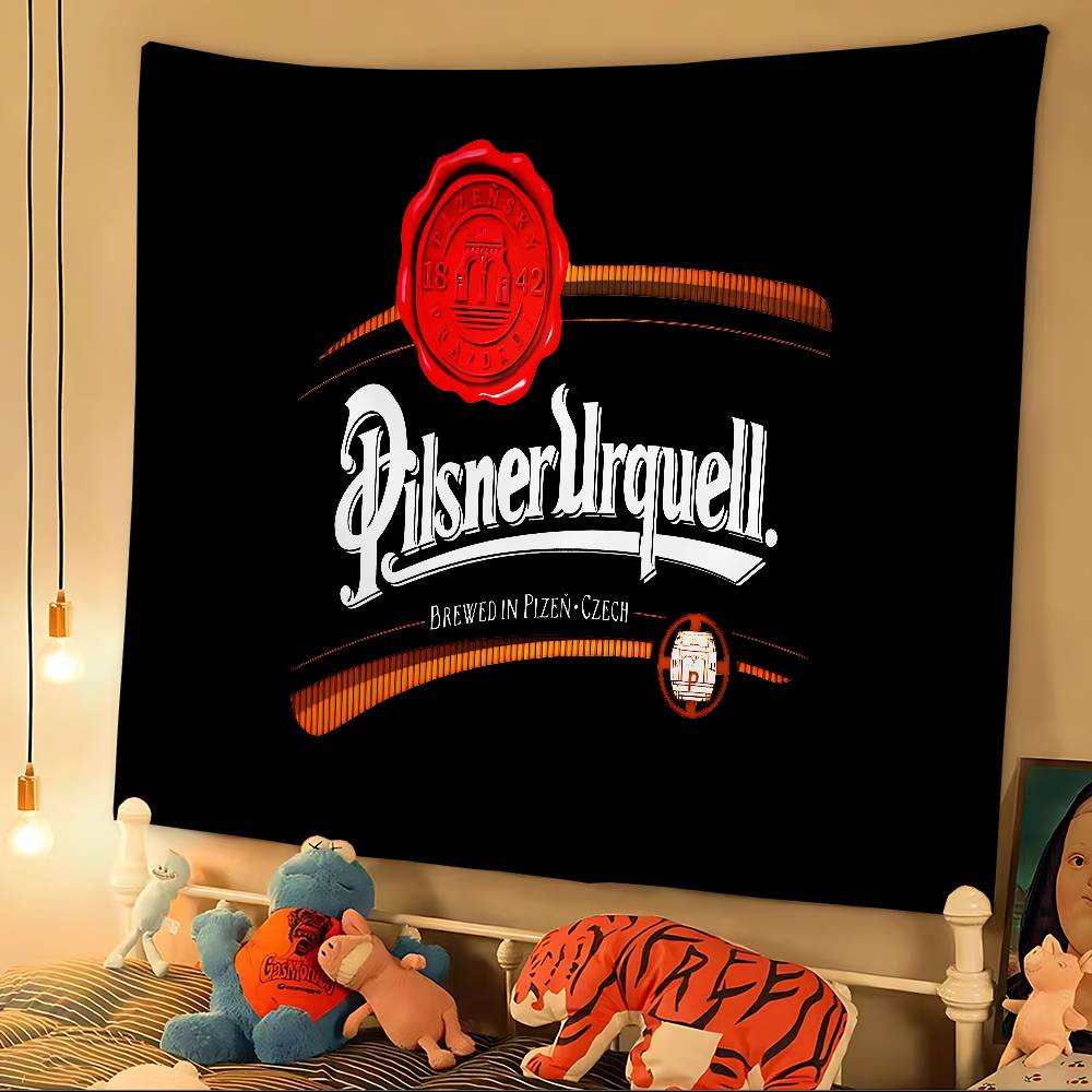Pilsner Urquell Bier Logo Cartoon Wandteppich Böhmische Wandteppiche Mandala Wandbehang Laken