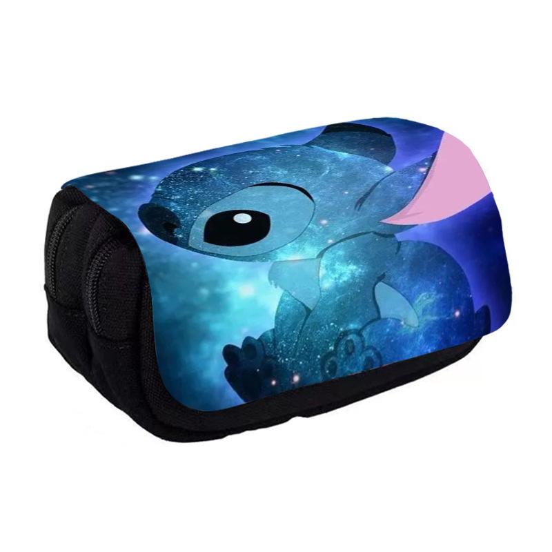 Stitch Cartoon Double Large Capacity Flip Pencil Case Children'S Stationery Box