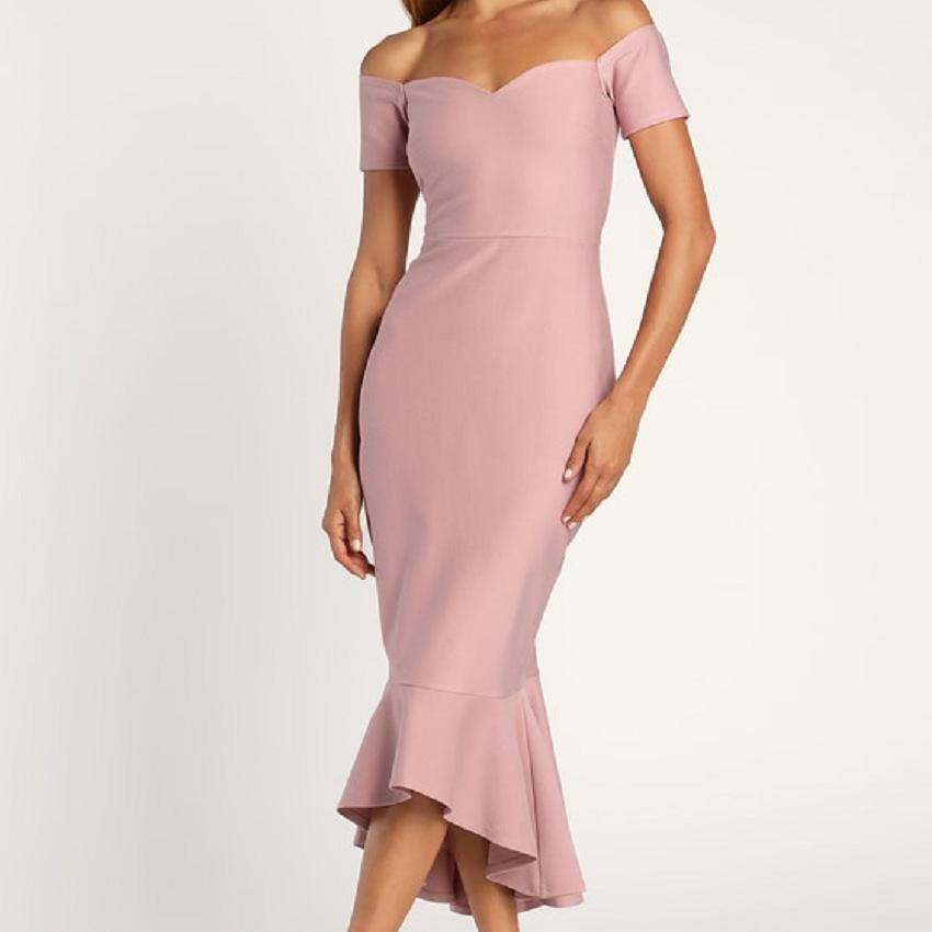 Европейская и американская женская одежда Новая мода Темперамент Стройное Однотонное Сексуальное Платье-Рыбка На Одно Плечо S розовый