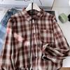 Navava Women Vintage Casual Check Long Sleeve Shirt Nb2996