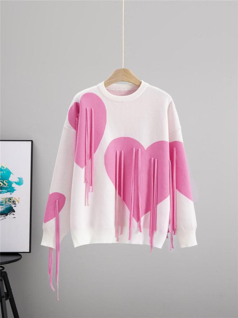 Cross Love Tassel Knitwear: Stylish Autumn/Spring European-American Patchwork Round Neck Pullover
