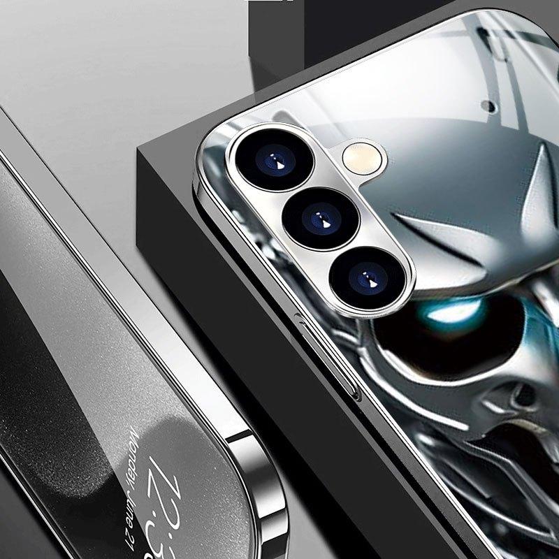Kreatives Glas Handyhülle mit Totenkopf Geeignet für Samsung Galaxy S26 S25 S24 S23 S22 S20 FE Ultra Plus Anti-Drop Rückseite