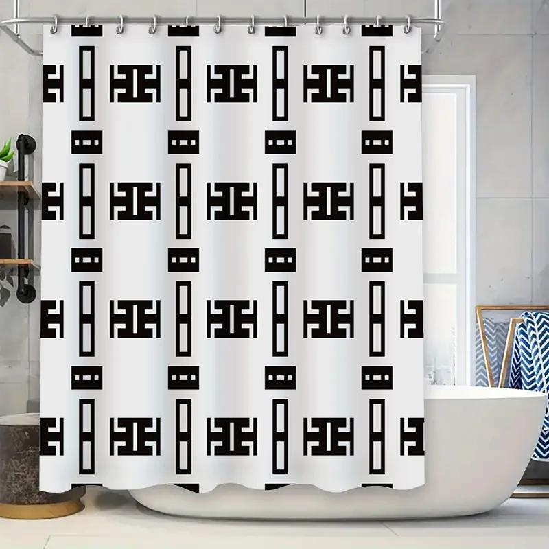 Современная Простая Черно-Белая Геометрическая Печатная Занавеска для Душа для Ванных Комнат Декор Размер Настраиваемый под Ваши Потребности W90xH180cm