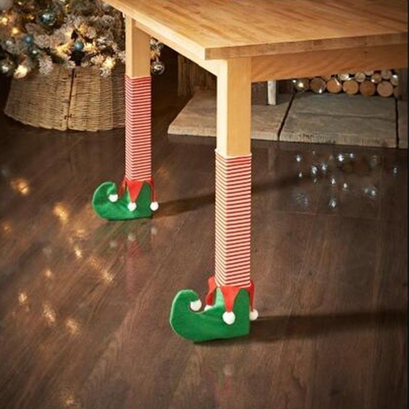 4pcs Christmas Decorations Shoes Stockings Chair Table Furniture Floor Protector Foot Leg Cover